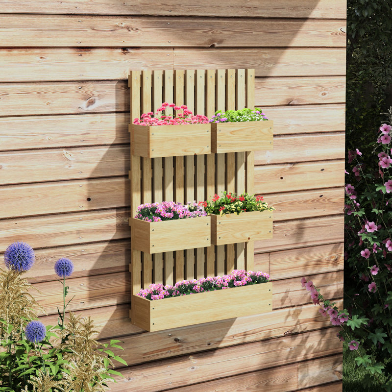 5 plantes surélevées avec treillis pour les légumes - bois naturel, réglable, auto-vidange de la fonctionnalité Jardin des fleurs, des légumes, des herbes facilement auto-drainantes, bois