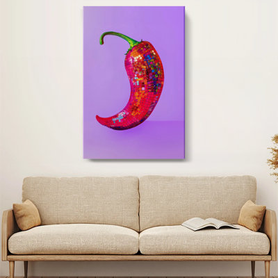 Colorful Chili Pepper Gallery Wrapped Canvas Wall Art, Mosaic Tile Pop Art Food Illustration Print, Vibrant Kitchen Wall Decor for Dining Room Living Room Office, Ready to Hang