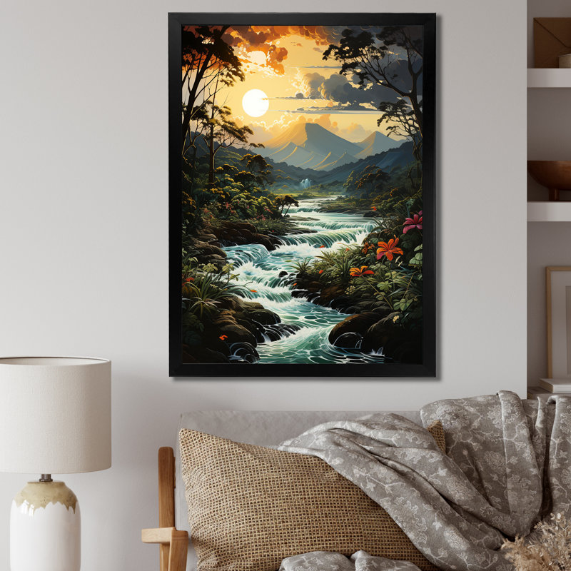 Bele Rivermountain Sunset Jungle Jubilation I - impression, Cadre photo noir, H 20 po x l 12 po x P 1 po