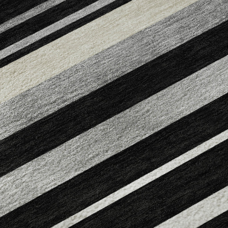 Premium Machine Washable Prisco Black Rug, Runner 2'3" x 7'6"