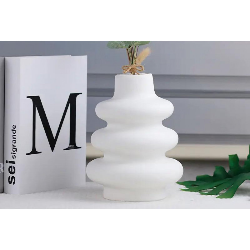 Cuello Ceramic Table Vase, White, 28cm H x 19cm W x 19cm D