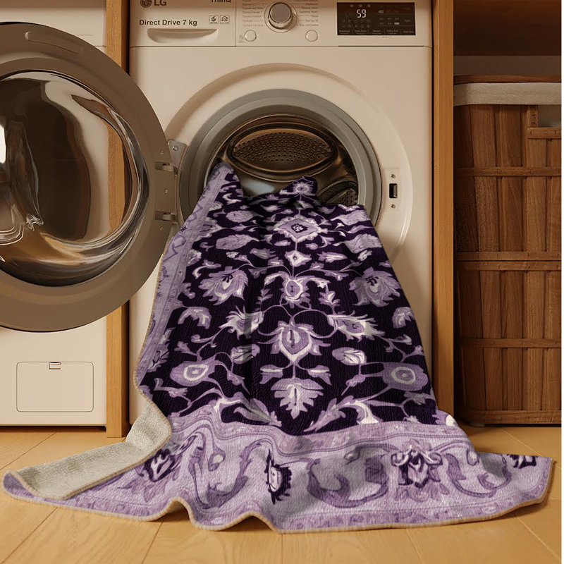 Tapis beige surteint lavable à la machine, Rond 3 pi