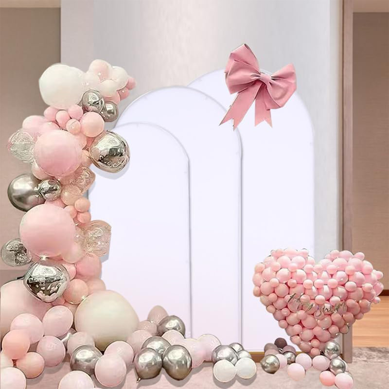 Ensemble de 3 arches de mariage, housse d'arche ajustée en spandex blanc pour le mariage, housses de support à fond rond Chiara pour décoration de fête d'anniversaire (4,9 pi et 5,9 pi)