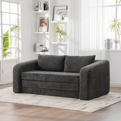 Canapé-lit escamotable pliable 71 po 2-en-1 avec accoudoirs et coussins de dossier, canapé-lit convertible en chenille désossé, avec matelas, lit de repos, canapé-lit, salon, chambre d'amis, dortoir