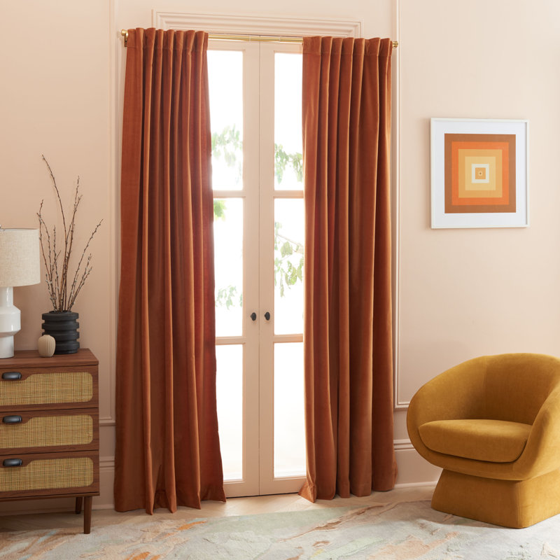 Anjola Velvet Room Darkening Curtain Single Panel, 52" W x 84" L, Rust