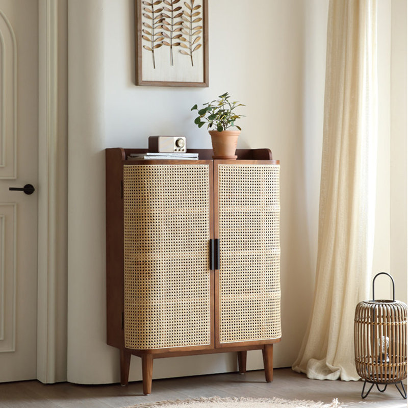 Scandinavian-style rattan storage shoe cabinet