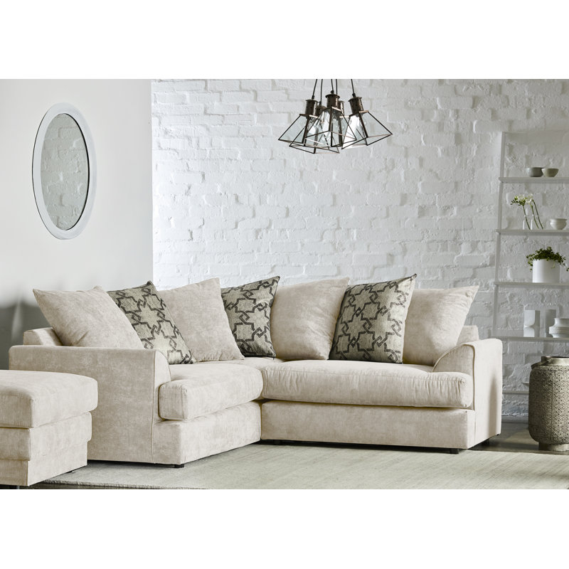 Floriberto 5 Seater Standard Corner Sofa with Ottoman, Stone Polyester