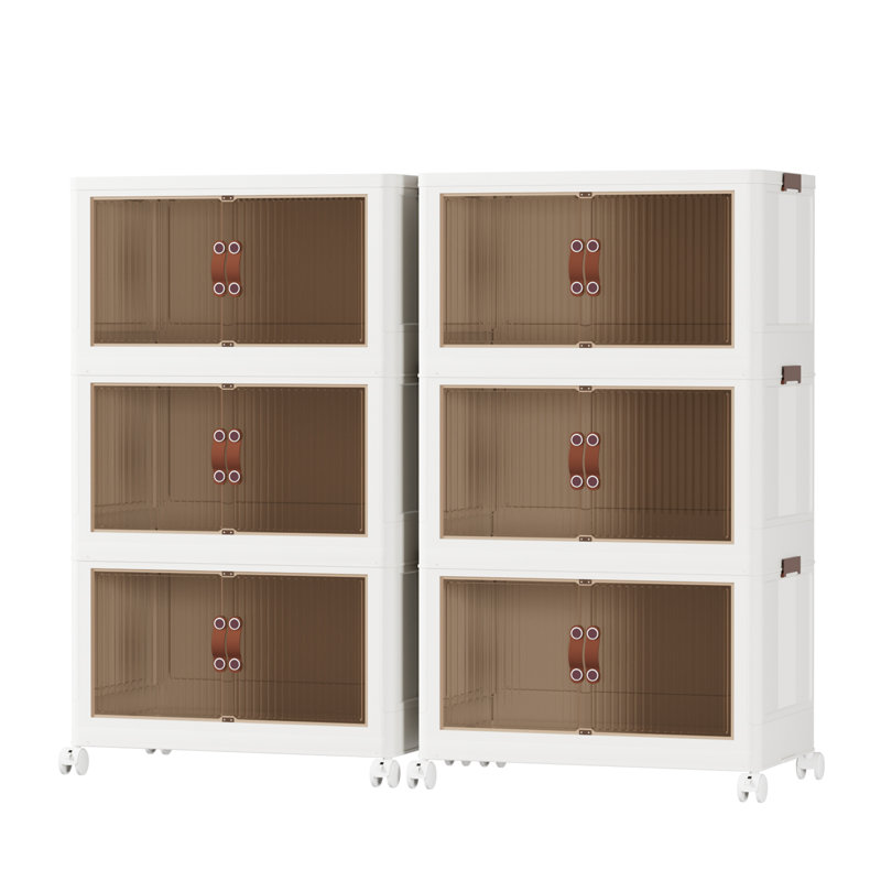 3-Tier Folding Stackable Storage Bins with Lid and Wheels