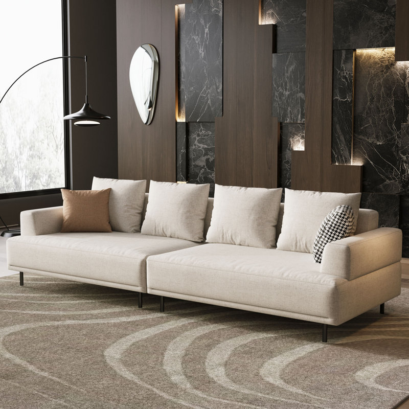 Canapé moderne 109,44 pouces 4 places avec pieds en métal et siège profond pour grand salon beige, 4