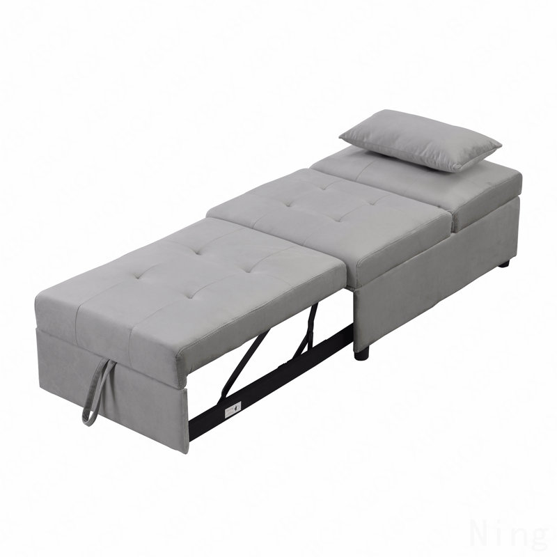 Canapé-lit pliant avec repose-pieds gris, Velours gris velours