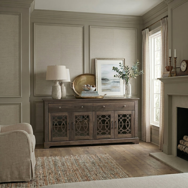 Allivia 58.7" Wide 4 Drawer Sideboard, Dark Dusty Oak