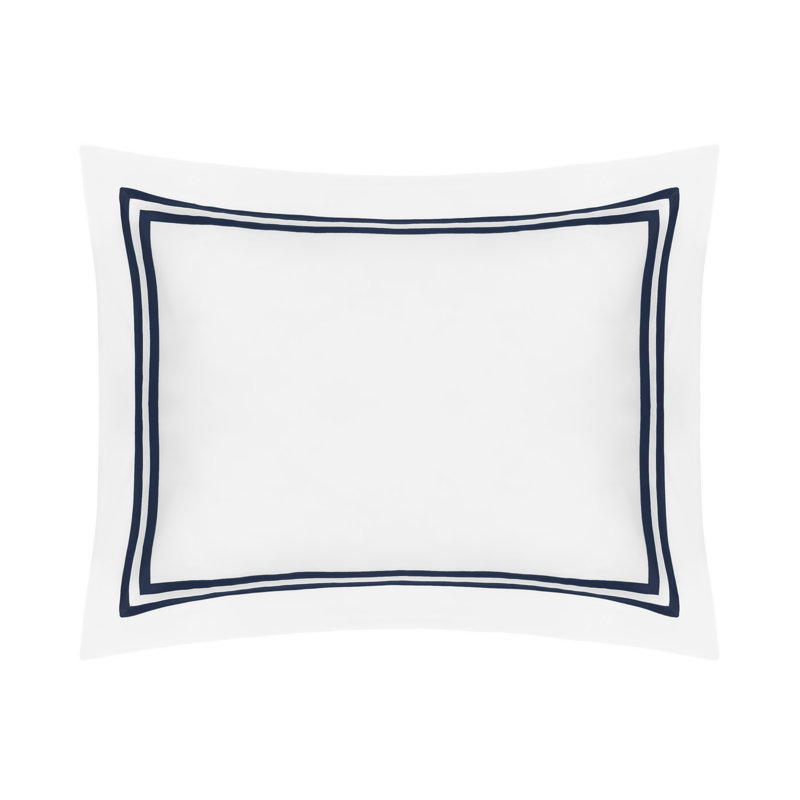 Ribbons 100% Cotton Sham, White/Navy Blue, Euro