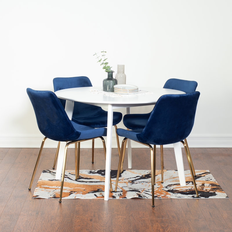 Ensemble de salle à manger Aufurr, table de salle à manger ronde blanche avec chaises, plateau de table rond, Bleu