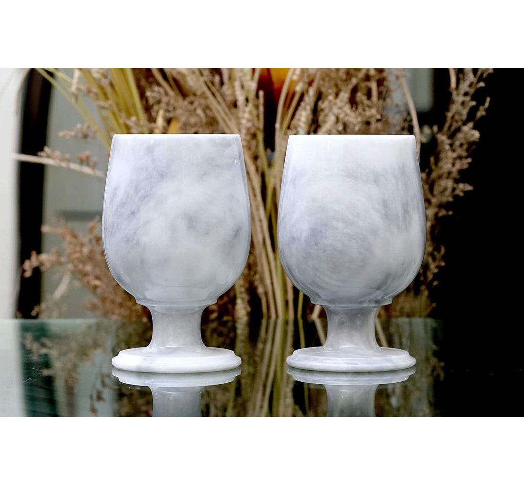Daaniya Handmade Marble Black Wine Glass (Set Of 2) (Set of 2) Wrought Studio™
