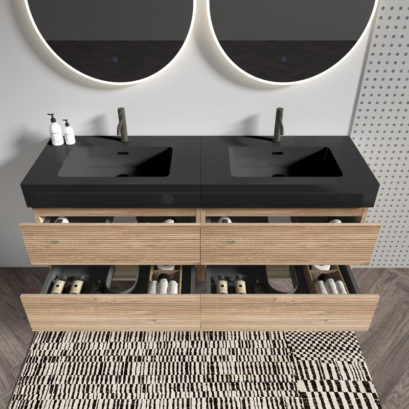 Meuble-lavabo noir moderne à fermeture douce avec matériaux écologiques pour les salles de bain contemporaines