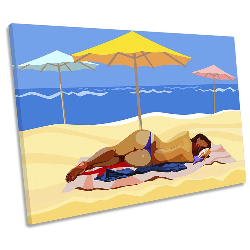 Z2407 Beach Holiday Sunbathe - Wrapped Canvas Illustration, 30.5cm H x 45.7cm W x 2cm D