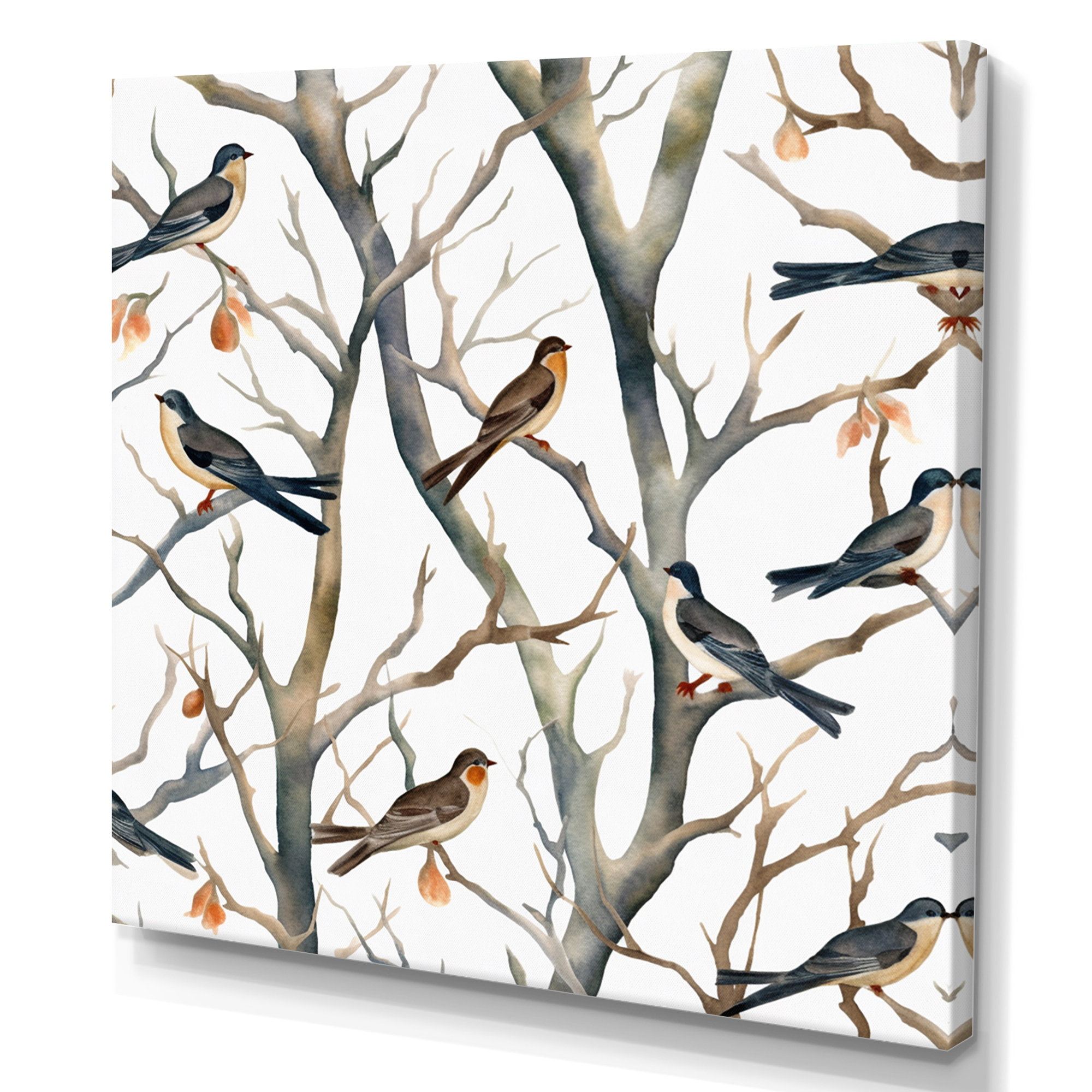 Red Barrel Studio Little Birds On The Tree Branches VI Framed On Canvas ...