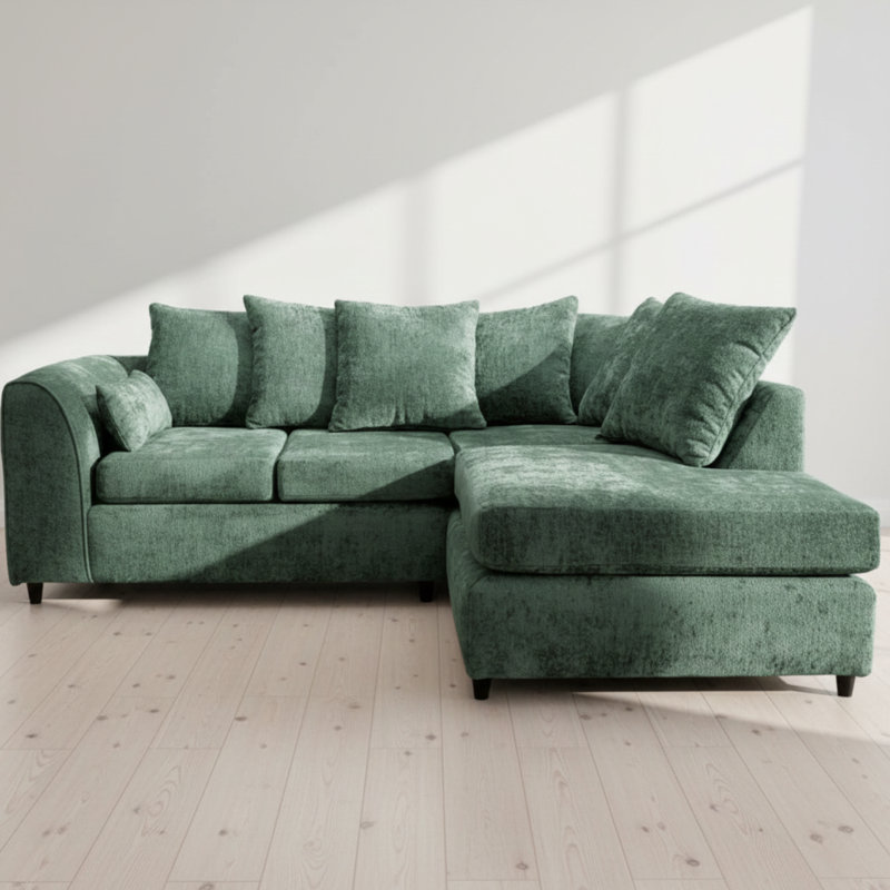 4 Seater Sofa & Chaise, Right, Green