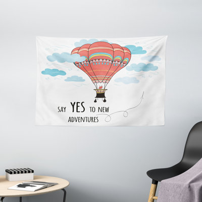 Wandteppich, Wörter Luftballon, Himmelblau Korallenrot