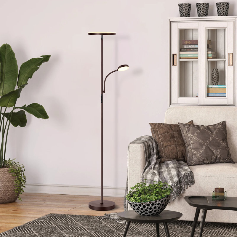 Jernell 70" LED Dimmable Torchiere & Reading Floor Lamp with Remote Control, Bronze