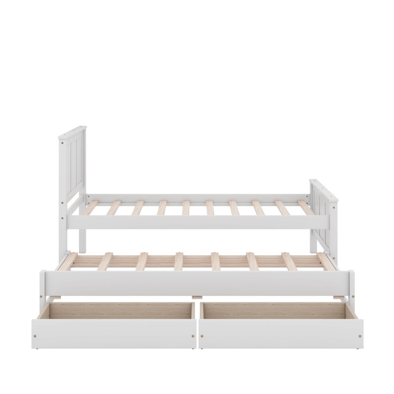 Lit plateforme simple avec lit gigogne et tiroirs, Blanc