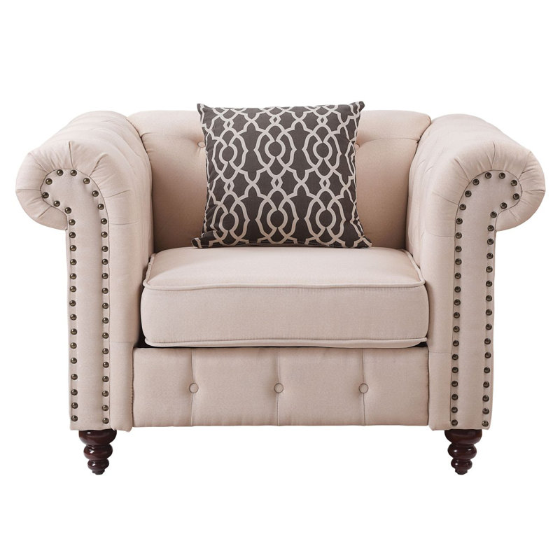 Aurelia Beige Linen Accent Chair with Wooden Legs