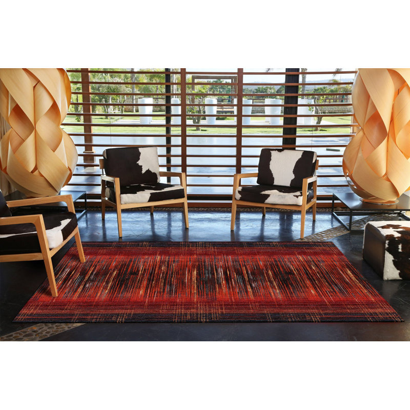 Tapis décoratif à rayures rouges et noires, Rectangle 3 pi 11,24 po x 5 pi 10,87 po