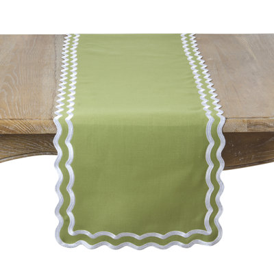Chemin de table Scalloped Border - Chemin de table élégant avec bords festonnés brodés
