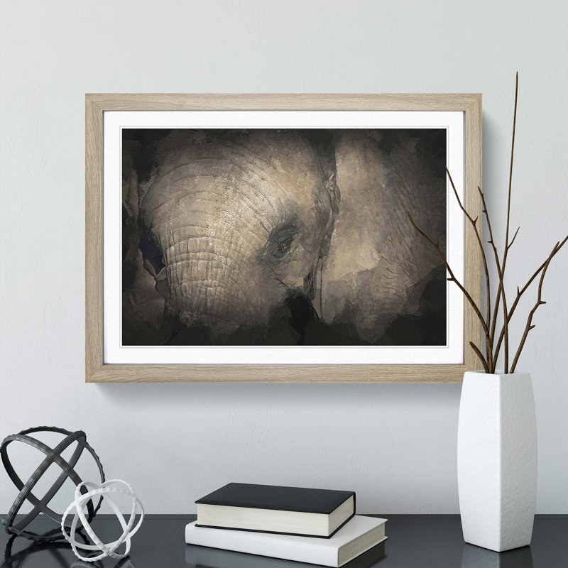 Gentle Elephant in Abstract - Framed Print, Oak Framed, 27cm H x 36cm W x 2cm D