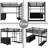 Space‑Saving Full‑Size Metal Loft Bed with L‑Shaped Desk, Wardrobe, USB Charging & Storage Shelves – Black-868588085