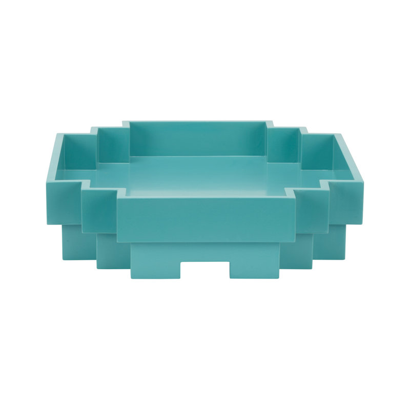 Japandi Wood Tray, Aquamarine