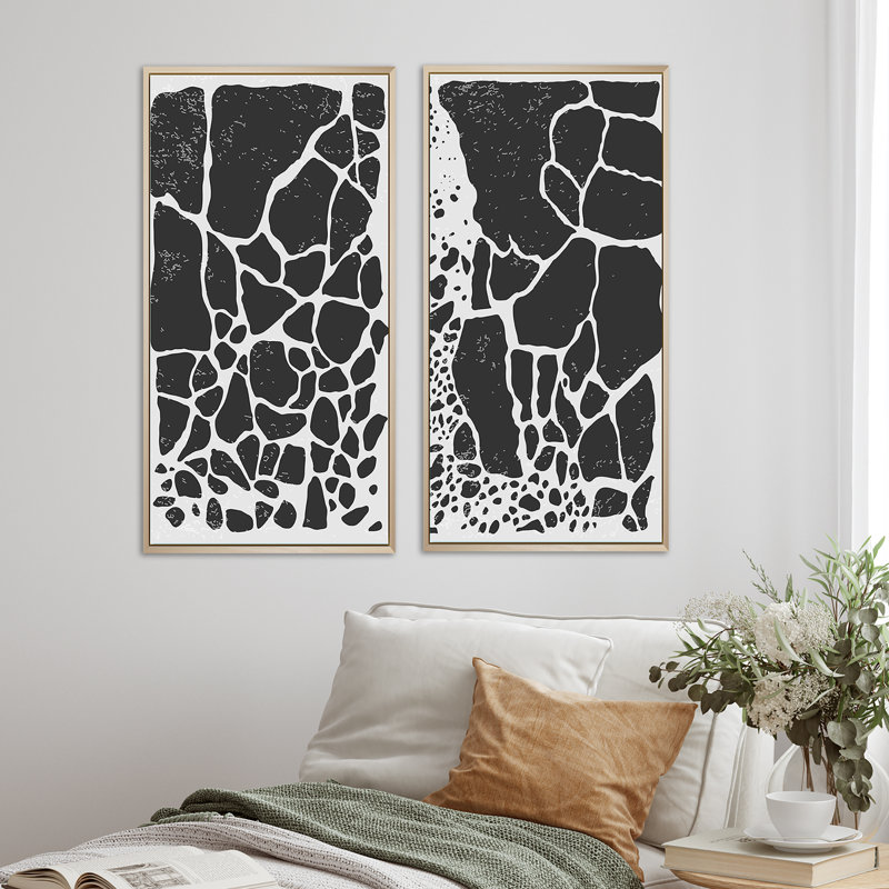 «Abstract Artistic Organic Minimalistic Shapes II», ensemble de 2 peintures, H 40 po x l 40 po x P 1,5 po, Cadre brun