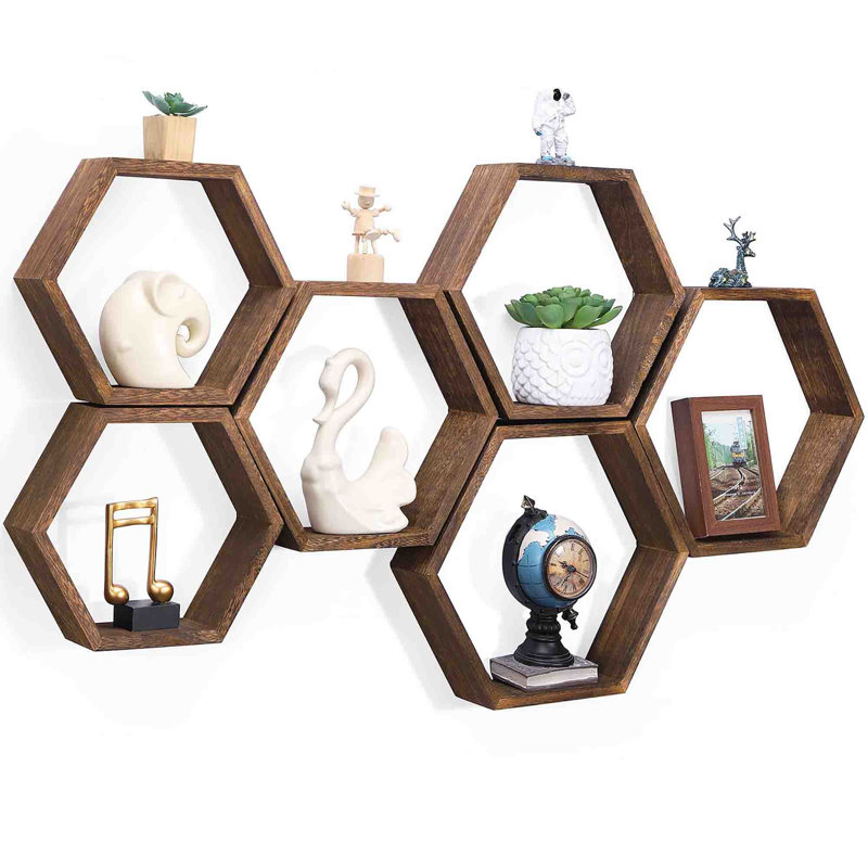 6 Piece Solid Wood Accent Shelf, Brown