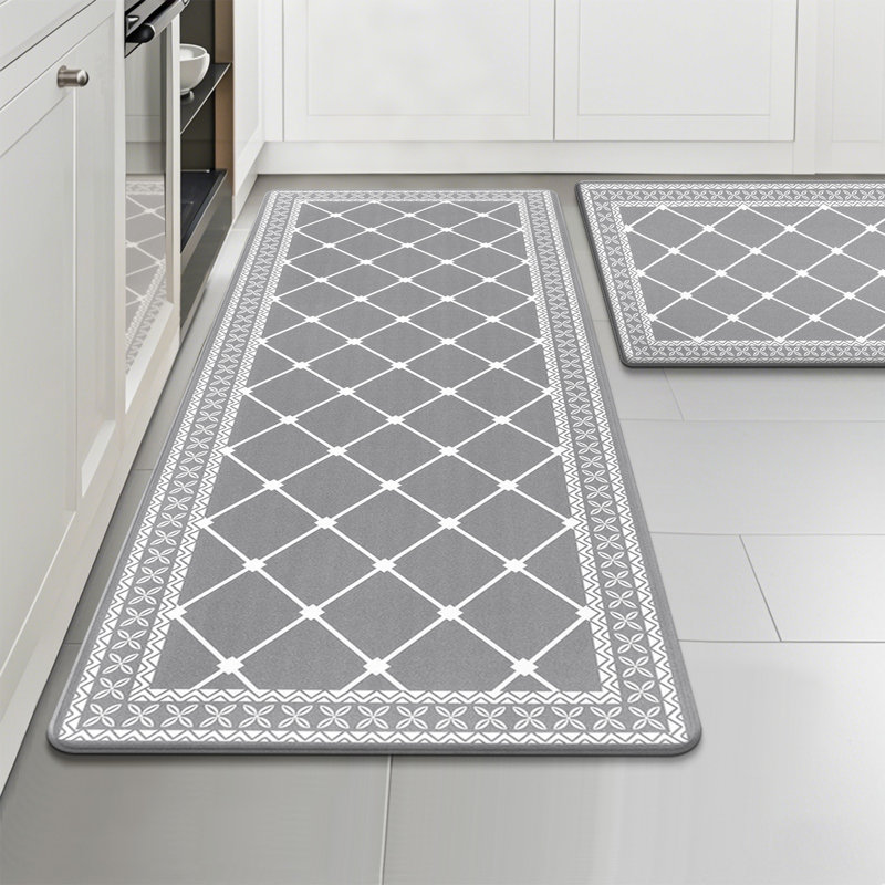 Arleht Anti-Fatigue Non-Skid Waterproof Kitchen Mat, Light Gray, Runner 17" x 28" + 17" x 48"