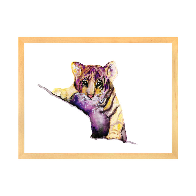 Art little tiger, H 24 po x l 32 po x P 1 po, Toile avec cadre en bois beige