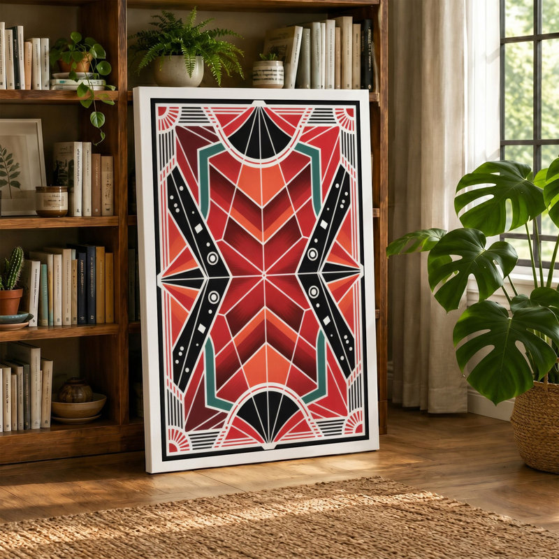 Radiant Star Design Art Deco - Wrapped Canvas, 36x24 - 91.4 x 61.0 cm, Black Border