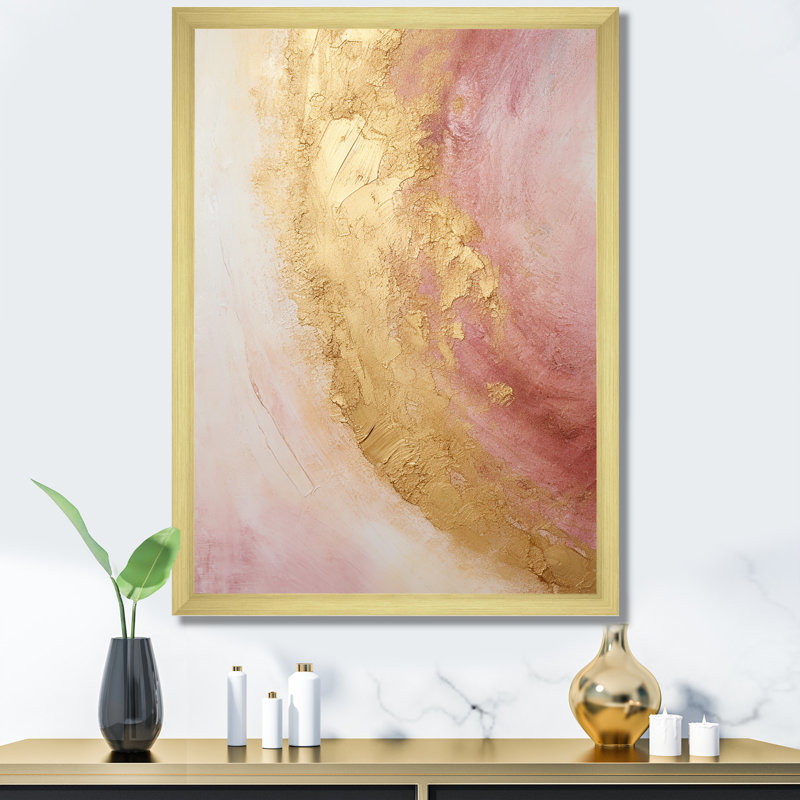 Or rose, désert, mirage, spirale I - abstrait, spirales sur toile, H 20 po x l 12 po x P 1 po, Cadre photo doré simple