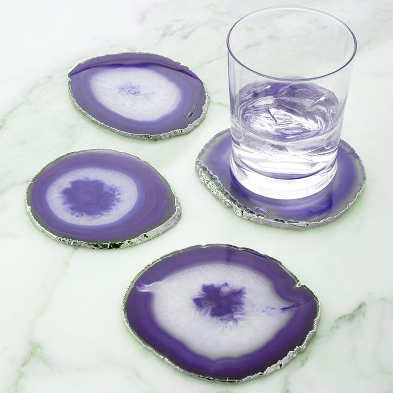 Dessous de verre en pierre d’agate, Mauve / argenté, Oui