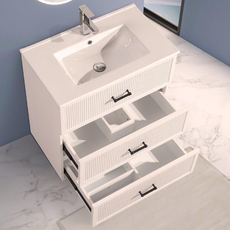 Ensemble de meuble-lavabo 30 po avec lavabo en céramique, armoire de rangement moderne autoportante avec 2 tiroirs, Blanc