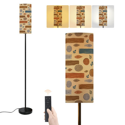 Floor Lamp boho wooden Plank leaves beige Natural Vintage brown circle farmhouse Dimmable Modern Standing Lamp with Remote Control Footswitch Bulb Lampshade Tall Pole Corner Lamp for Living Room Bedroom Office