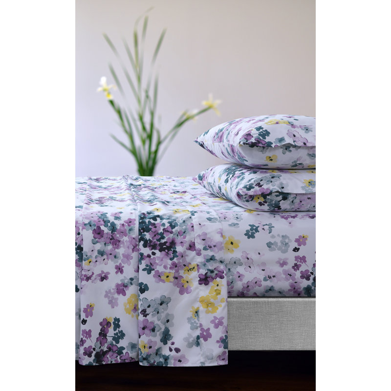 Microfiber Floral Sheet Set, Full/Double Sheet Set+Fitted Sheet+2 Pillowcases