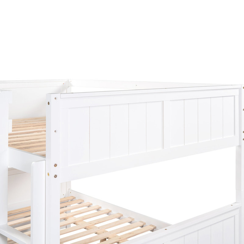 Lit double au-dessus d'un lit superposé avec lit gigogne simple, blanc - Option élégante et gigogne extensible pour augmenter la capacité de couchage