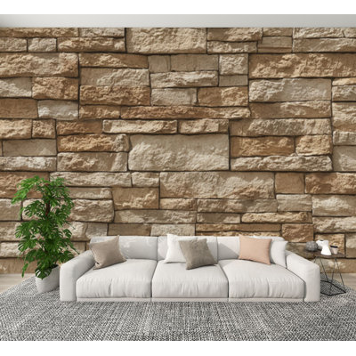 Papier peint auto-adhésif mural en pierre, tons de beige naturel, finition brute, H 100 po x l 144 po, papier peint amovible en PVC pour chambre à coucher, bureau à domicile