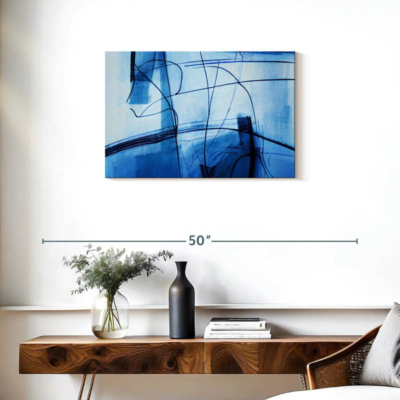 Lignes bleues abstraites, H 20 po x l 30 po