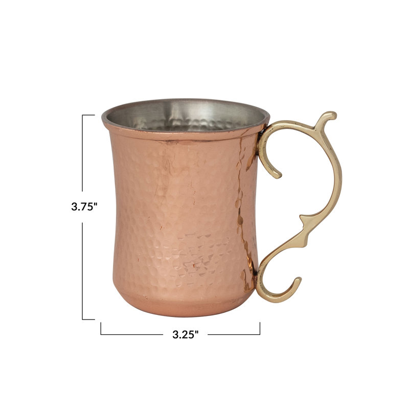 Tasse en acier martelé avec poignée en laiton et finition cuivre, Ensemble de 1
