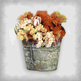 Sego Decorative Round Metal Buckets with Handles and Flower Market Text