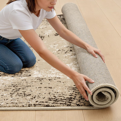 Vintage Textured Area Rug - Soft Floor Carpet with Canvas Backing, Non-Slip Living Room Bedroom Rug