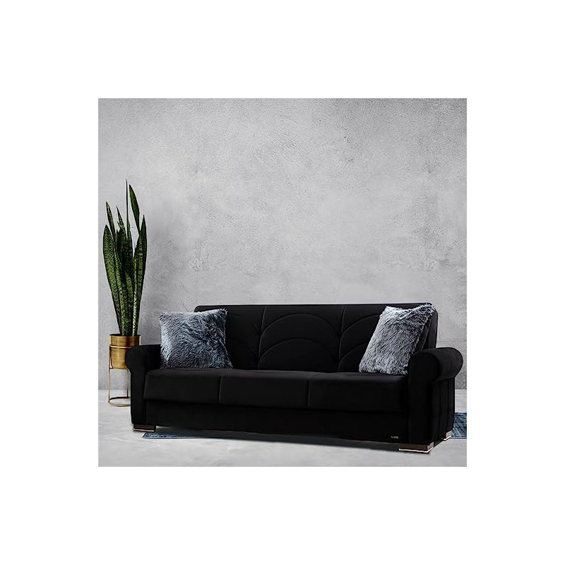 Canapé-lit convertible en tissu Iliyank , Mélange de polyester noir