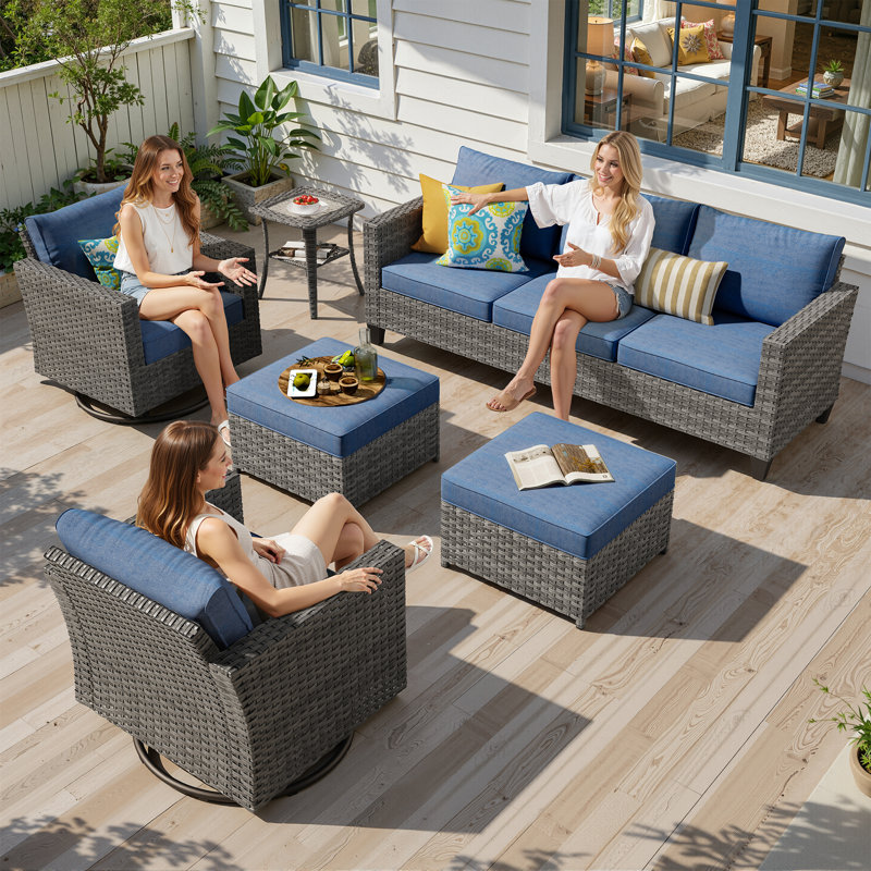 Outdoor Furniture With Sofa 6-piece Set, Blue