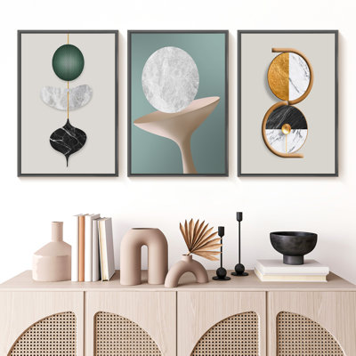 Abstrait moderne - ensemble de 3 reproductions de photos sur toile
